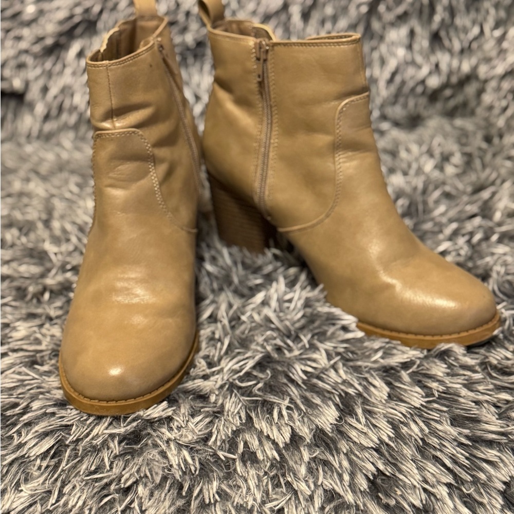 Beige Faux Leather Ankle Boots